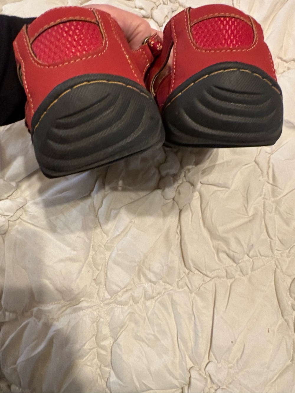 JBU Red Floral Cutout Mary Jane Shoes with Black Toe - Picture 3 of 6
